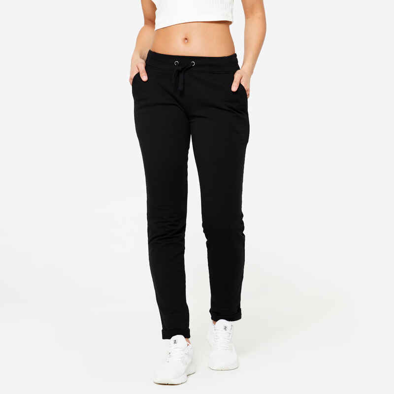 Women's Slim-Fit Fitness Jogging Bottoms 500 - Black