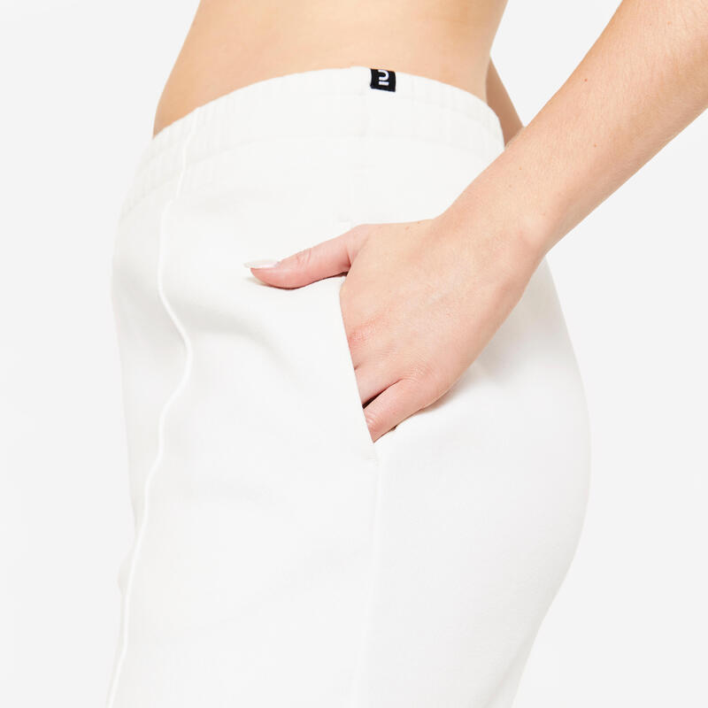 Pantaloni tuta donna palestra 500 regular fit pesanti bianchi
