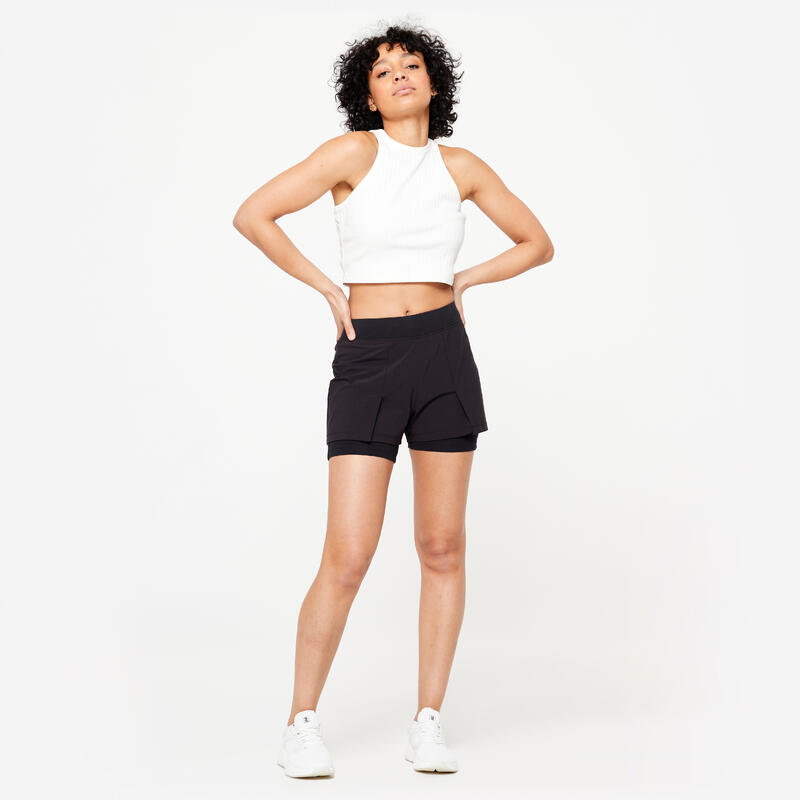 Short et sous short de Fitness Femme - 500 Noir 2 en 1