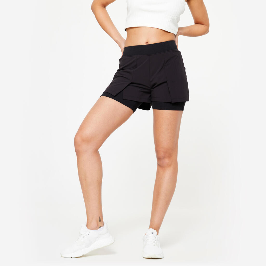 Shorts mit Untershorts 2-in-1 Damen - 500 schwarz 