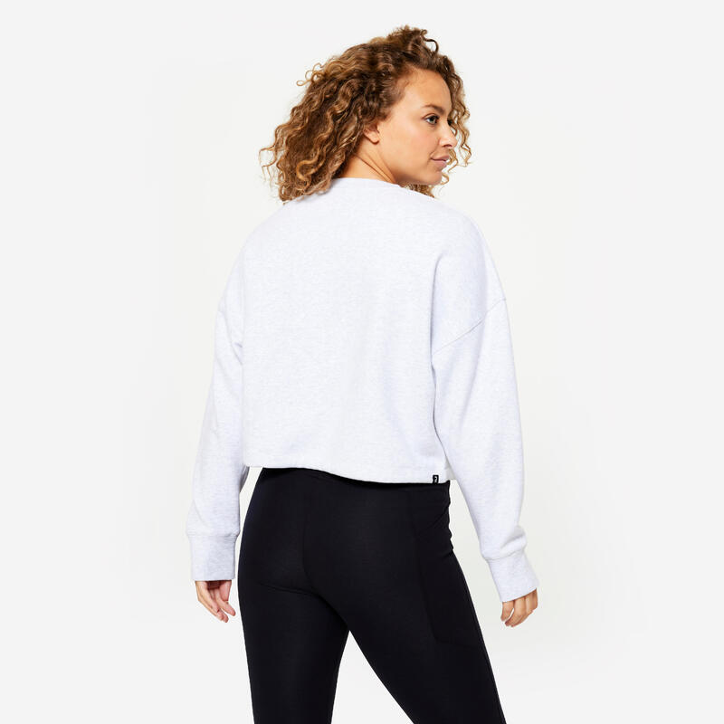 Comfortabele en rekbare cropped fitness sweater dames parelgrijs