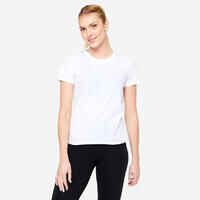חולצת טי ספורטיבית בגזרה רגילה, דגם 100 לנשים - לבן קרח