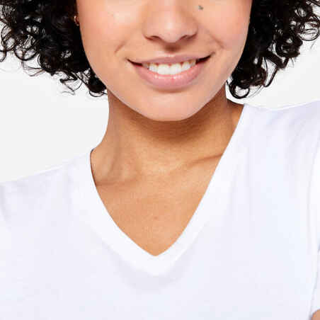 Women's V-Neck Cotton Fitness T-Shirt - White