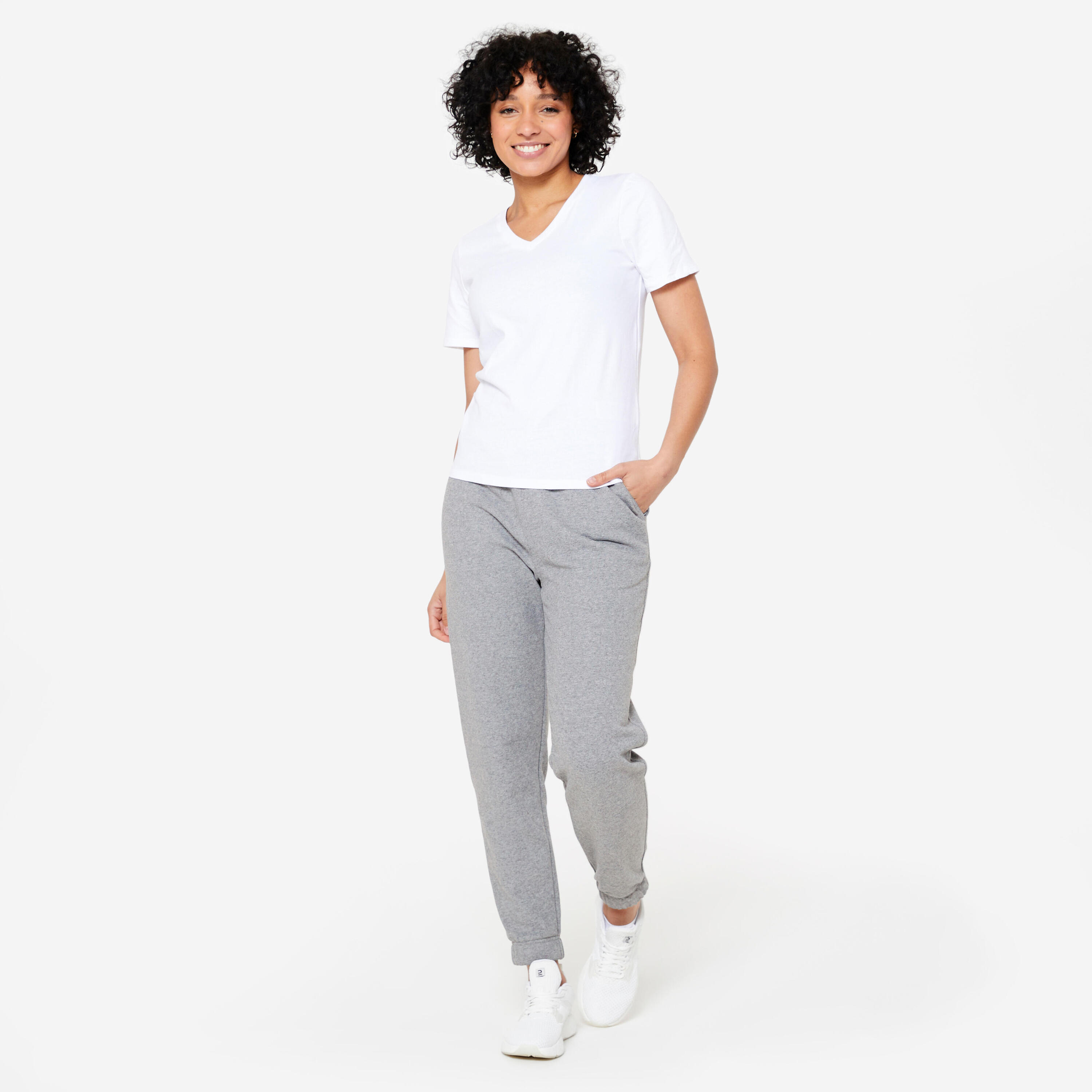 T-shirt bianca donna palestra regular fit cotone 2/8