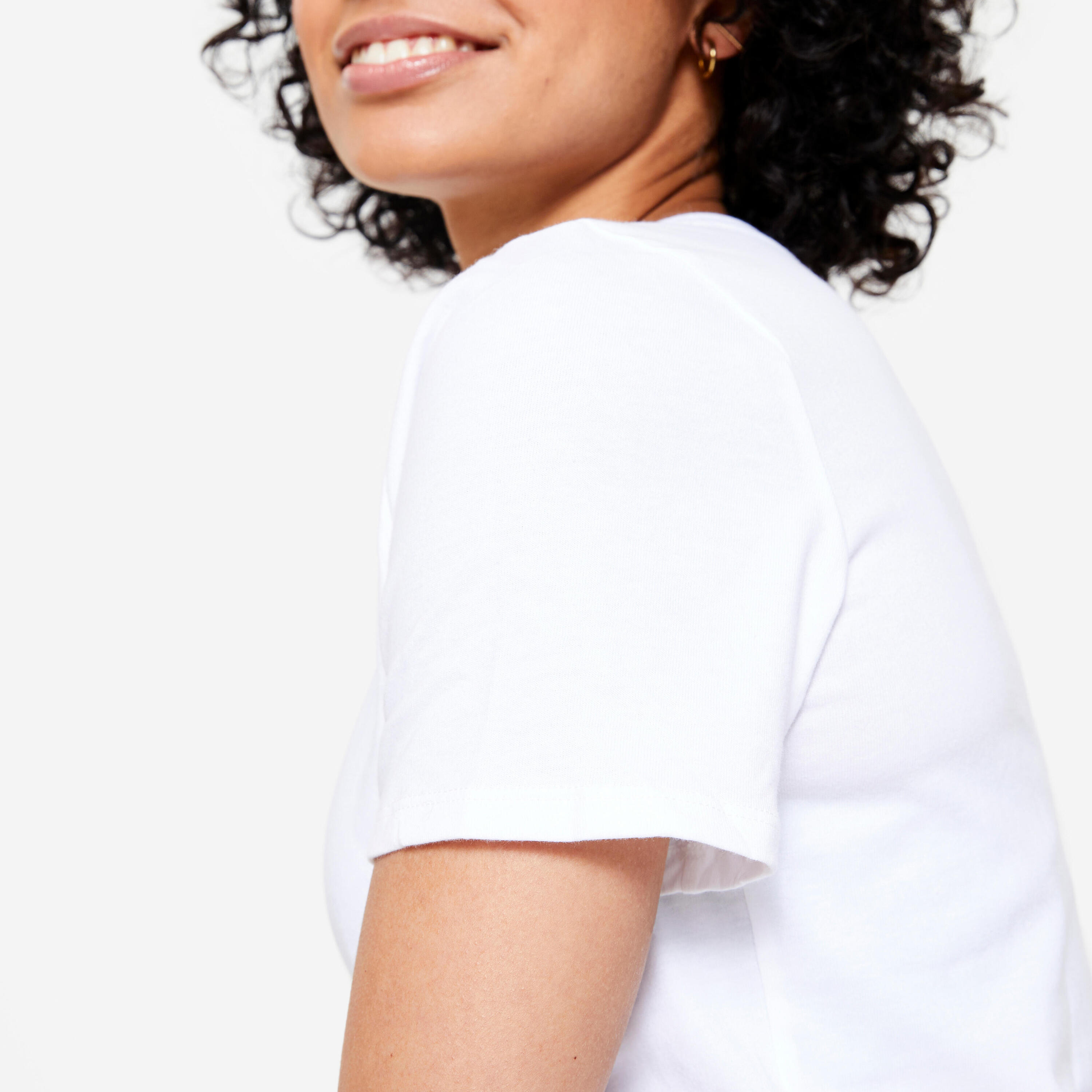 T-shirt bianca donna palestra regular fit cotone 5/8