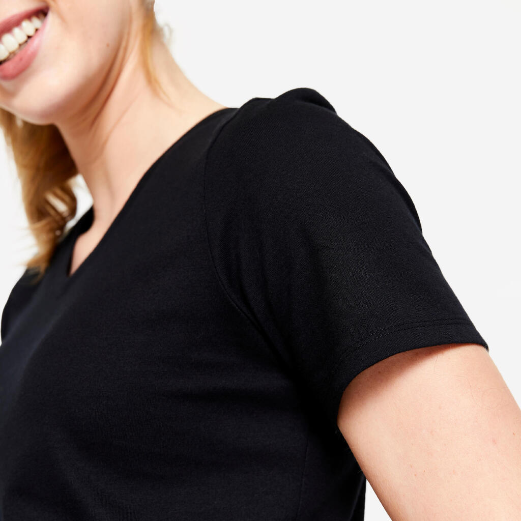 Playera de fitness con cuello en V rosa para mujer 500