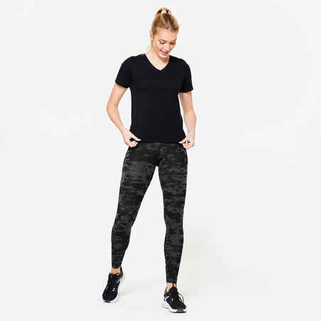 Women's V-Neck Cotton Fitness T-Shirt - Black