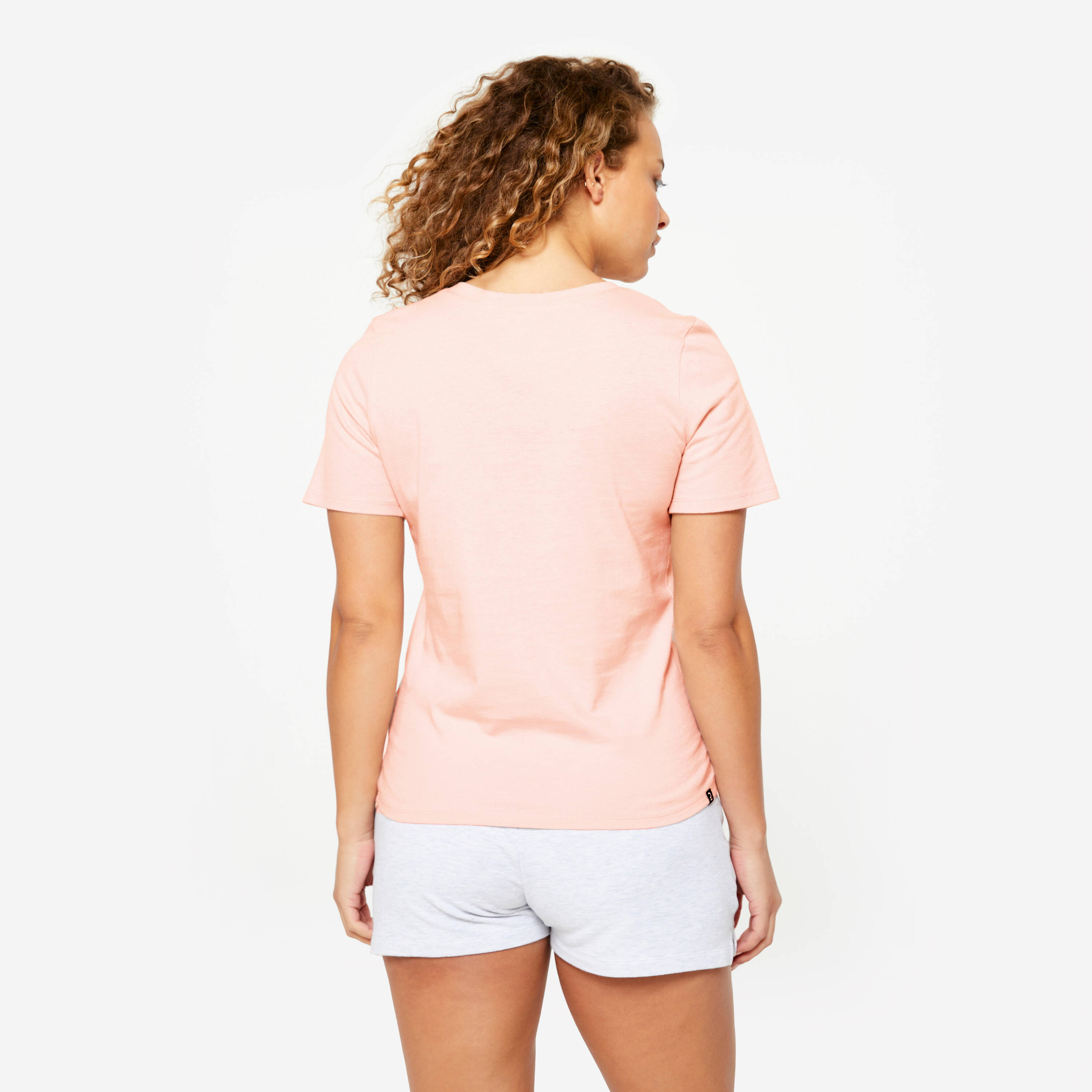 Cotton Fitted V-Neck Women's Gym T-Shirt 500- Pearl Pink -  5