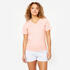 Cotton Fitted V-Neck Women's Gym T-Shirt 500- Pearl Pink