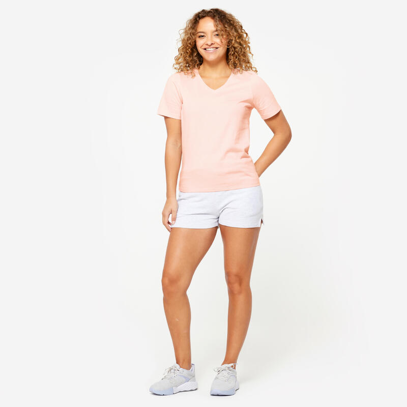 Tricou Fitness guler în V Roz Damă