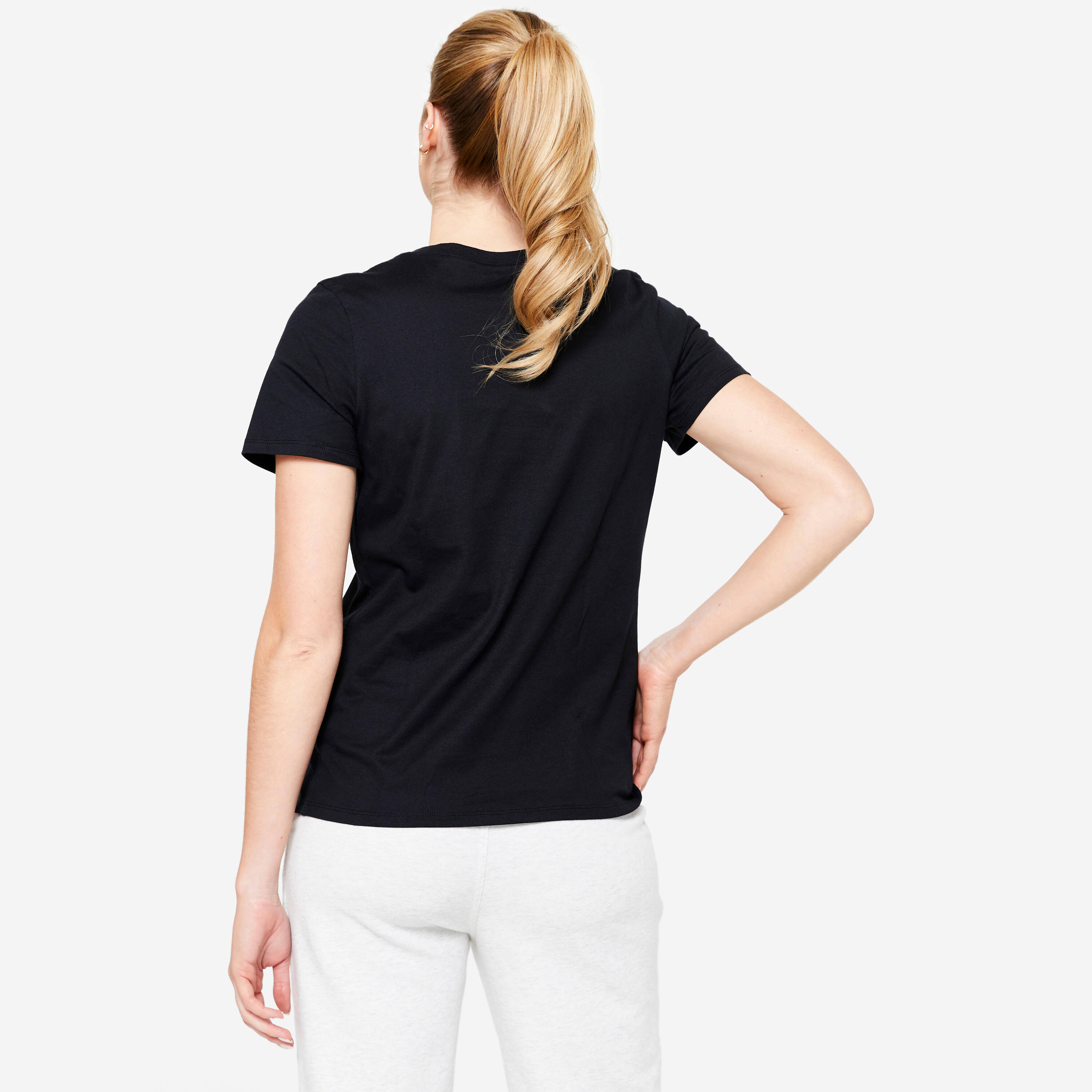 Women's Crew Neck Cotton T-Shirt - Black -  4