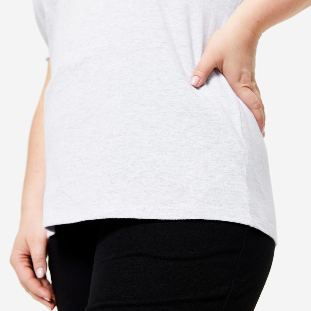 Tee-shirt en coton col rond femme, jaune pastel