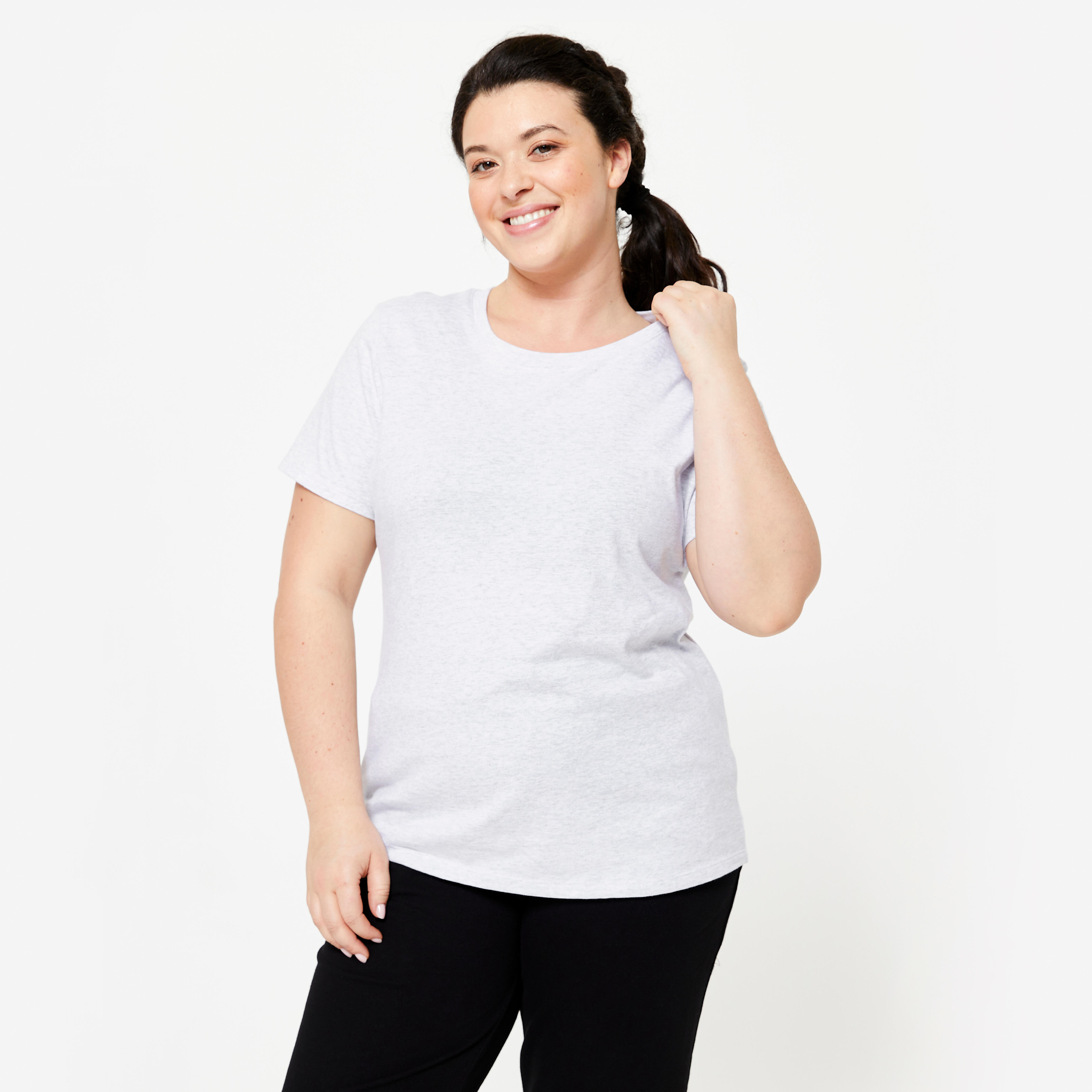 Women's Fitness T-shirt - 500 Essentials pale grey