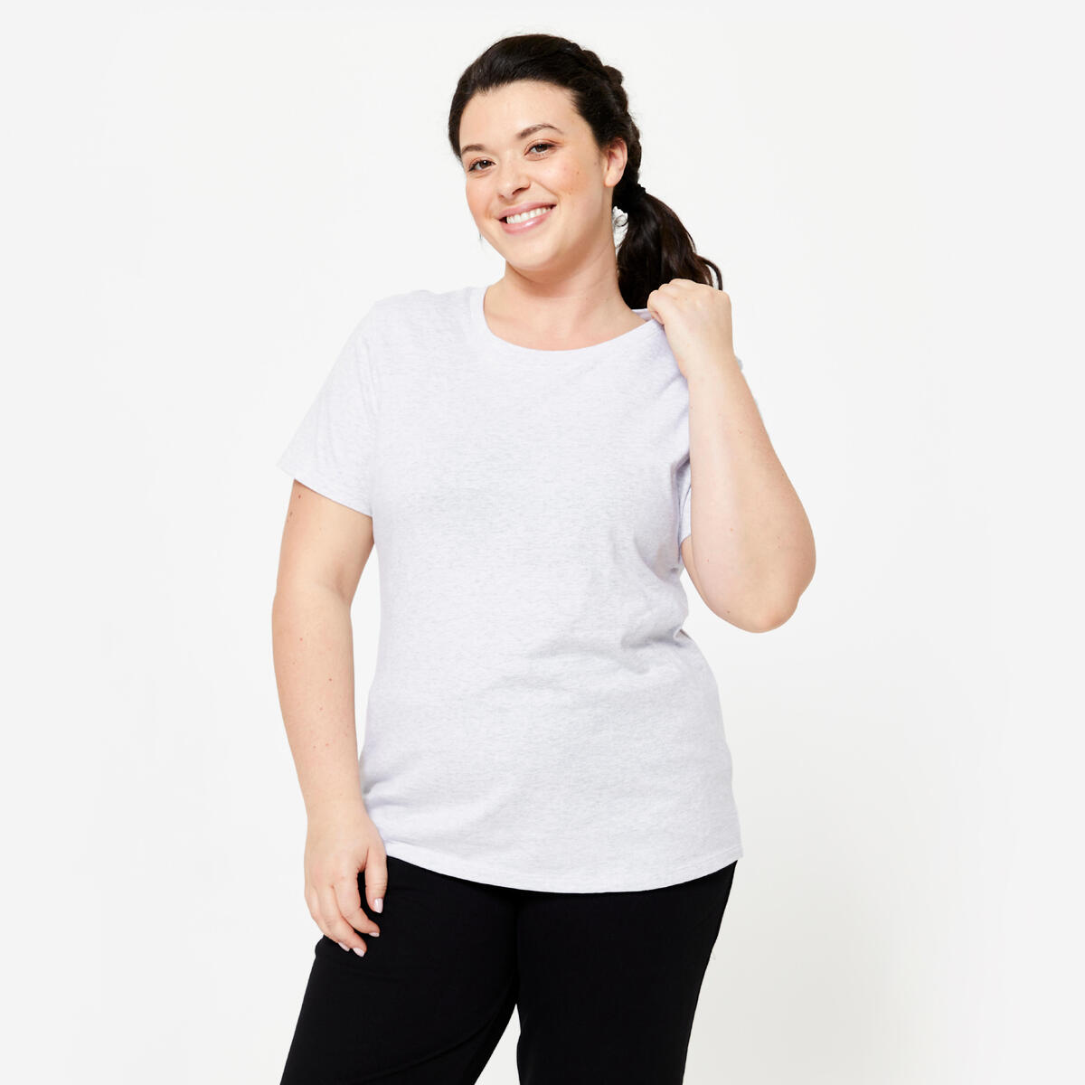 Tee-shirt en coton col rond femme, gris clair