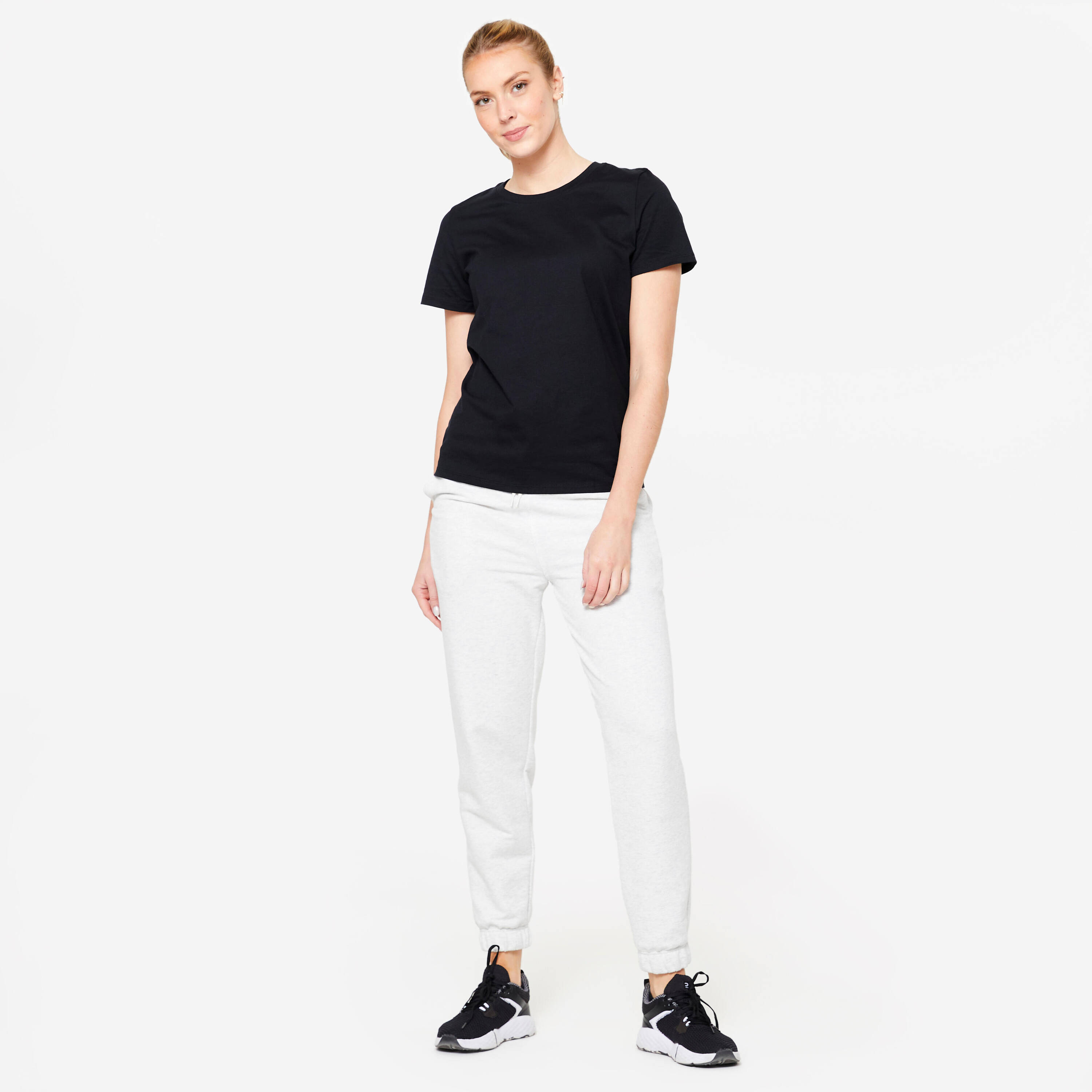 Women's Crew Neck Cotton T-Shirt - Black -  2