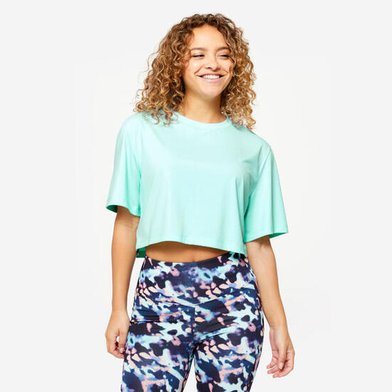 T-Shirt Crop Top Damen - hellgrün