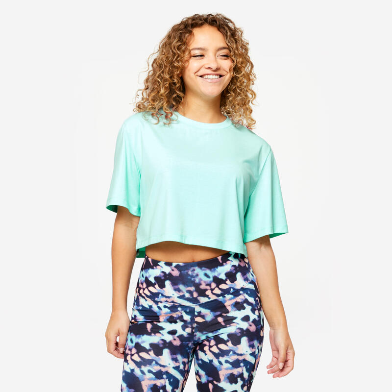 Cropped T-shirt voor dames muntgroen