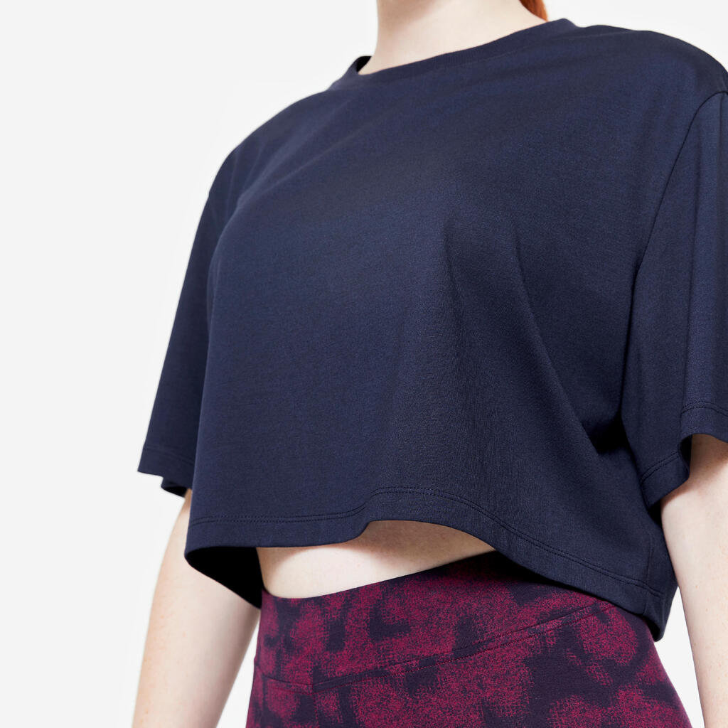 T-shirt crop top femme, bleu marine