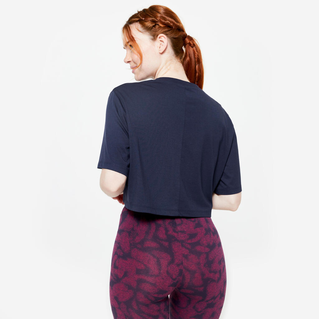 T-shirt crop top femme, bleu marine
