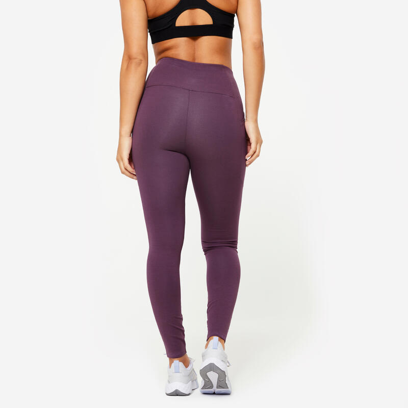 Legging taille haute galbant femme, aubergine