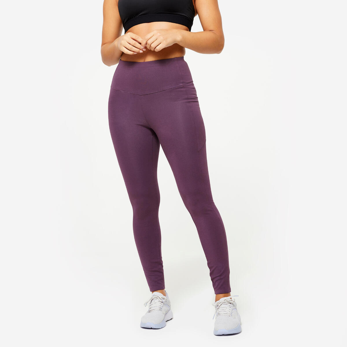 Legging taille haute galbant femme, aubergine