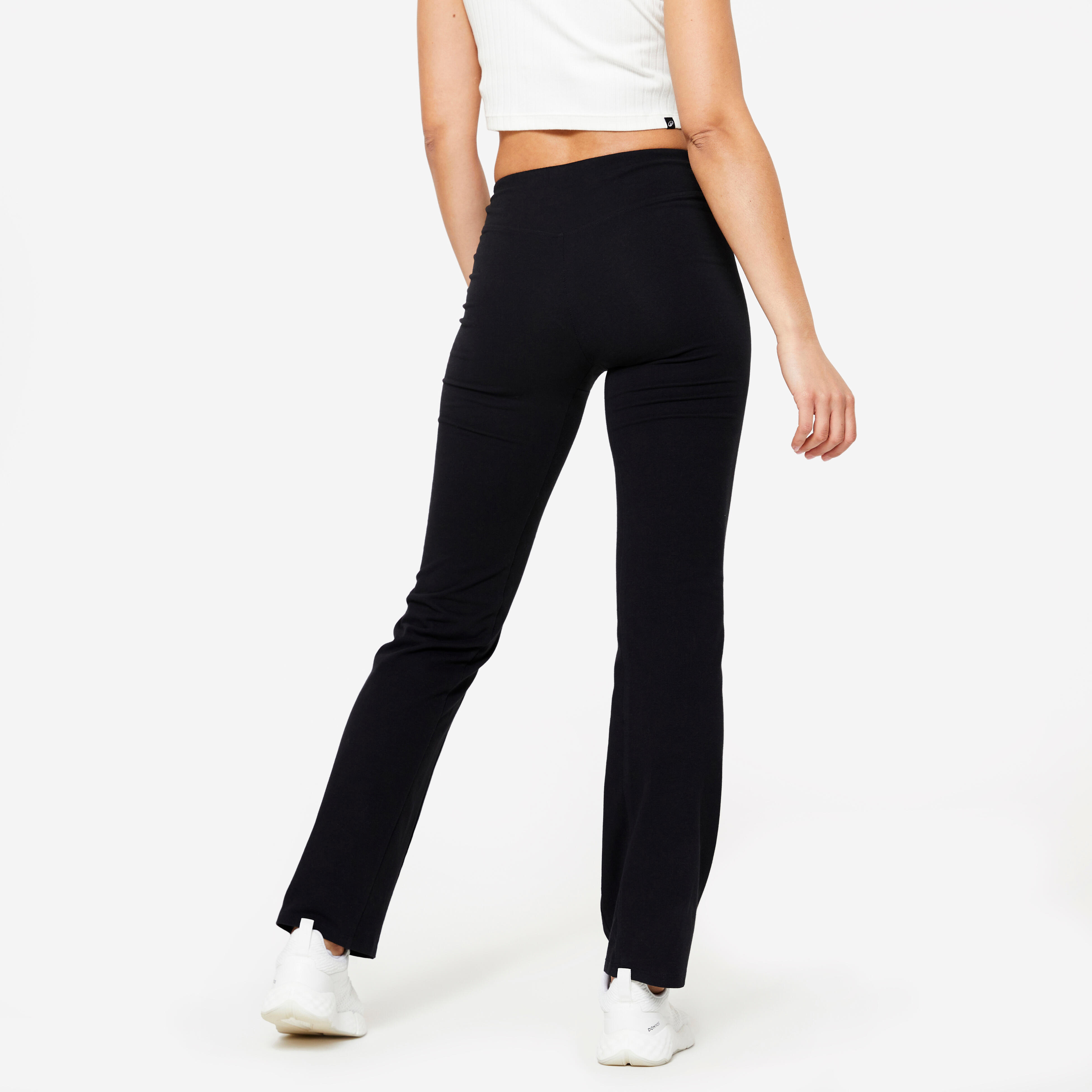 Women Gym Fitness Leggings, 100% Cotton, Flared Fit, 500 - Ultra Black