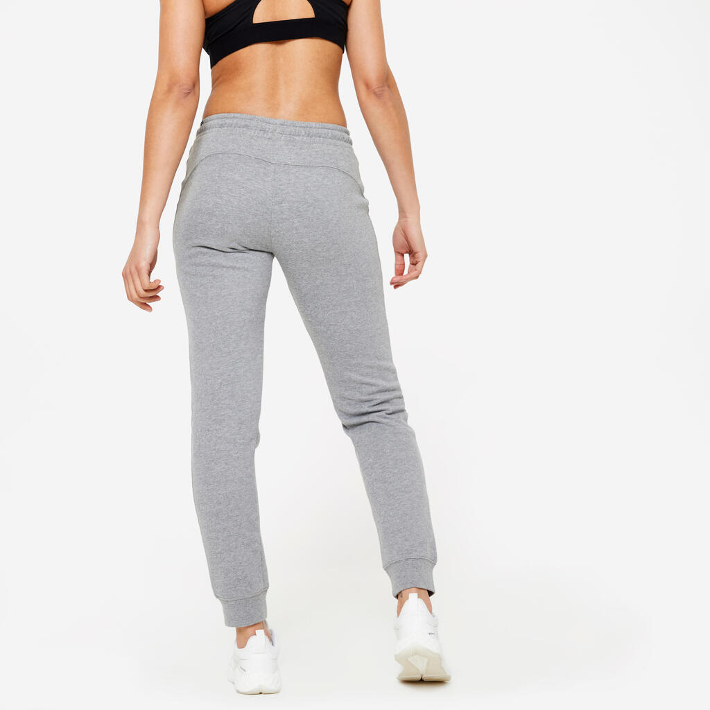 Jogginghose Damen Slim Baumwollgewebe - salbeigrün 