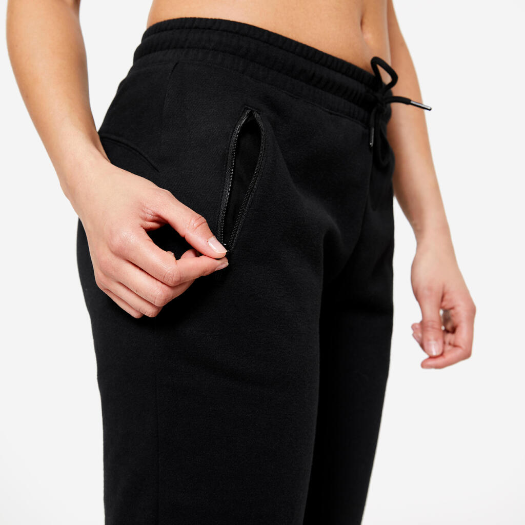 Hlače od flisa za fitness Slim-Fit zelene