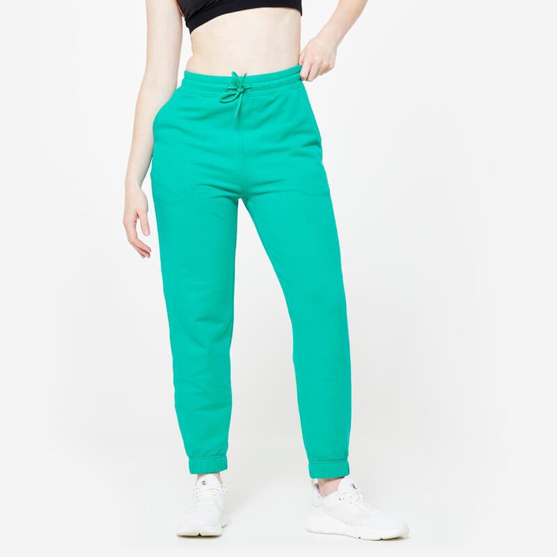 Pantalon de trening Fitness 500 croială dreaptă Verde Damă