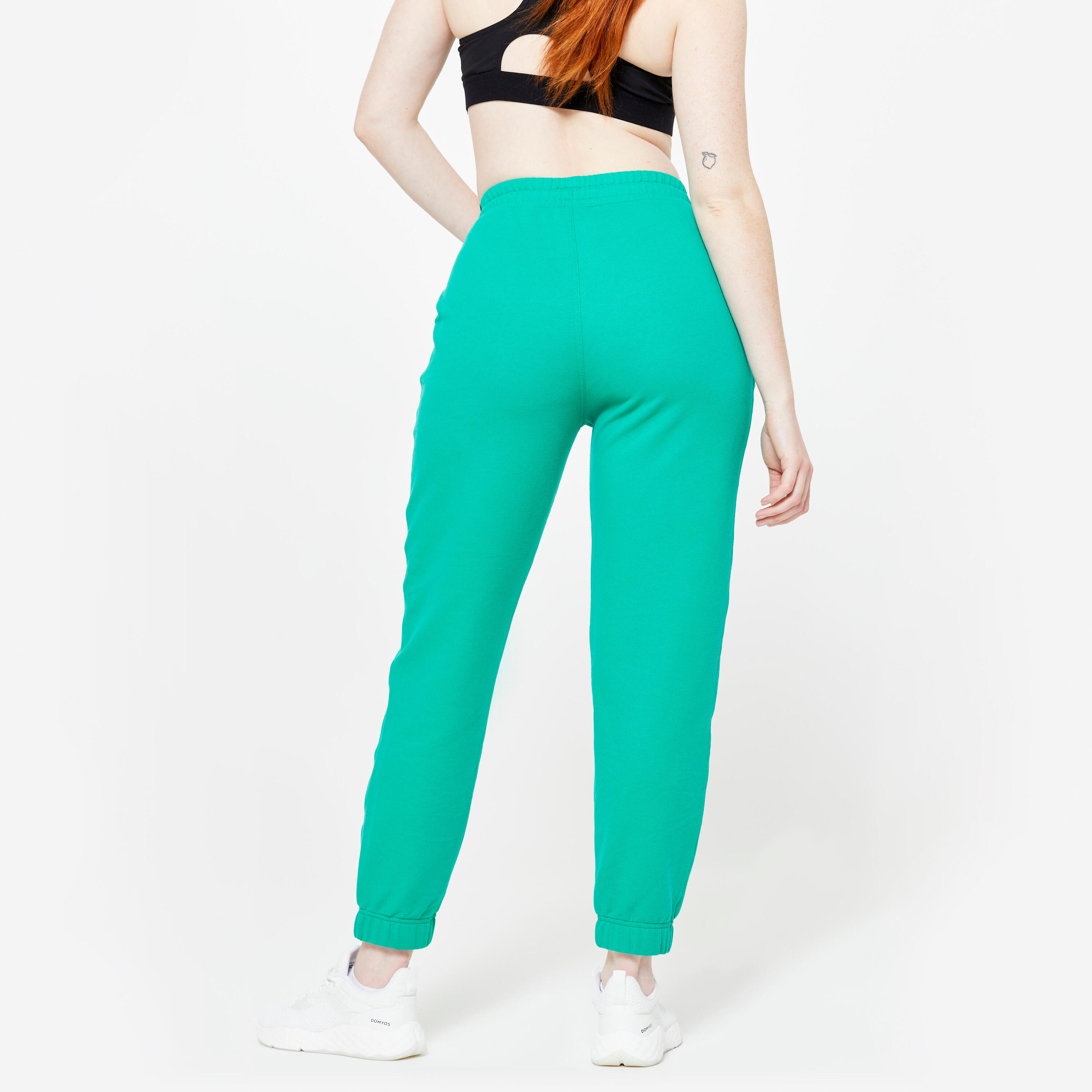 Pantaloni donna palestra 500 regular fit felpati con tasche verdi 4/7