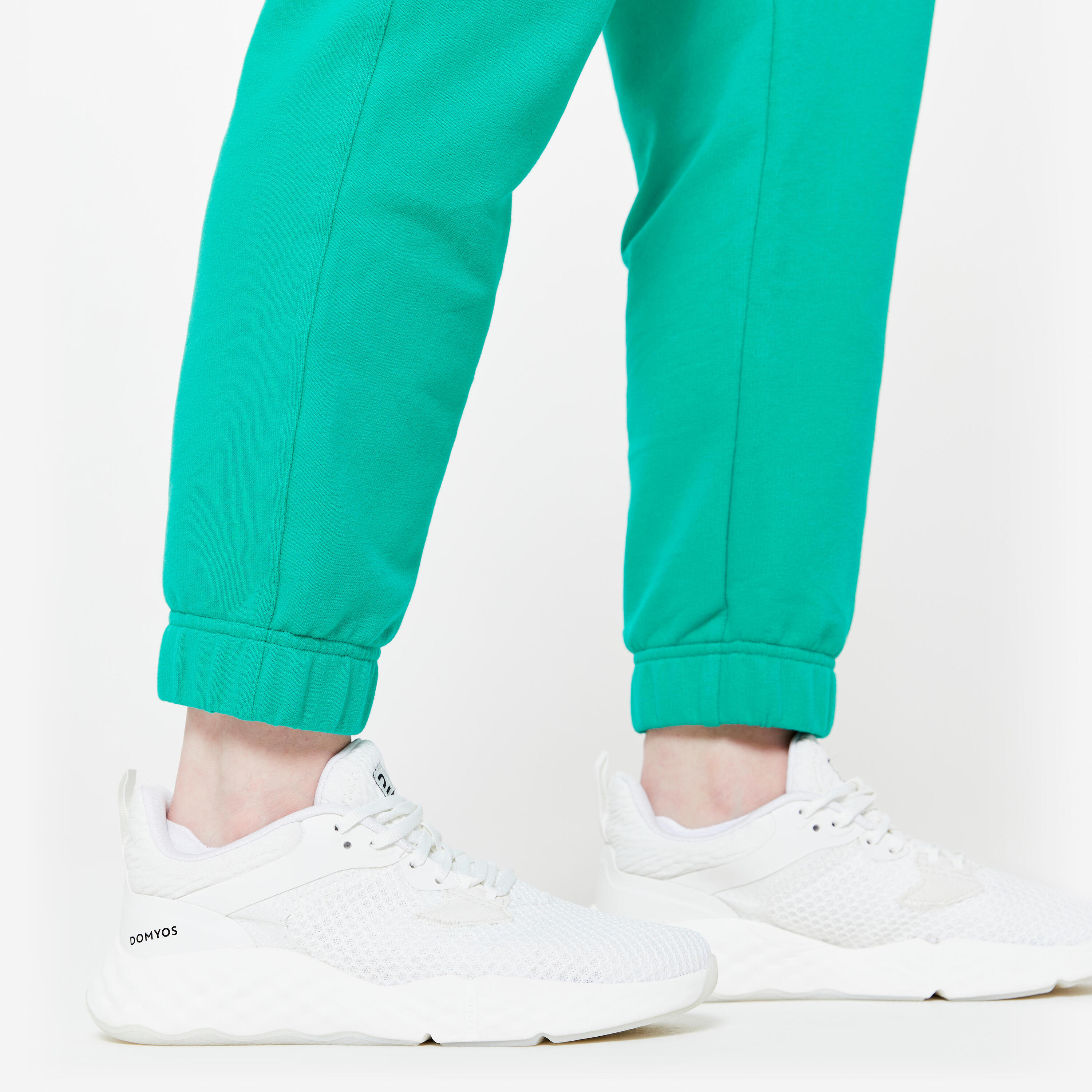 Pantaloni donna palestra 500 regular fit felpati con tasche verdi 7/7