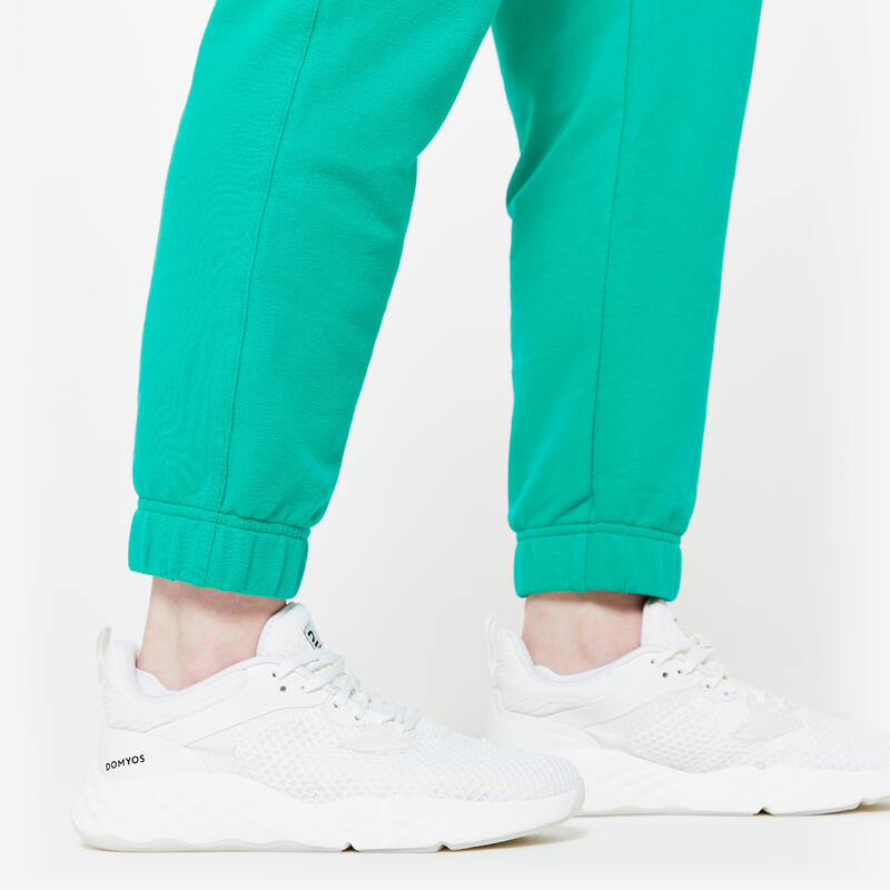 Pantalon de trening din bumbac Regular 500 Fitness Verde Damă