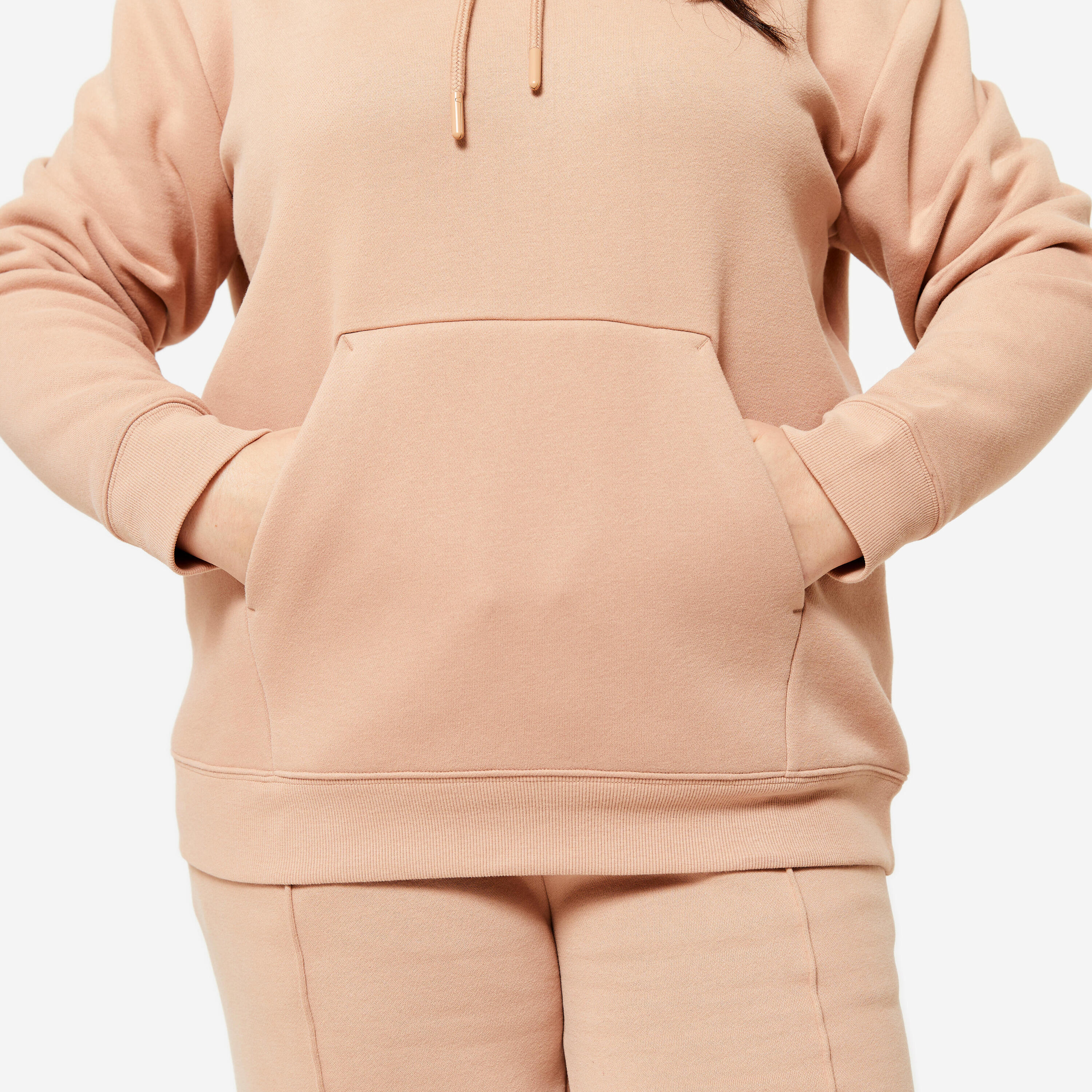 Felpa donna palestra 500 con cappuccio pesante beige 7/7
