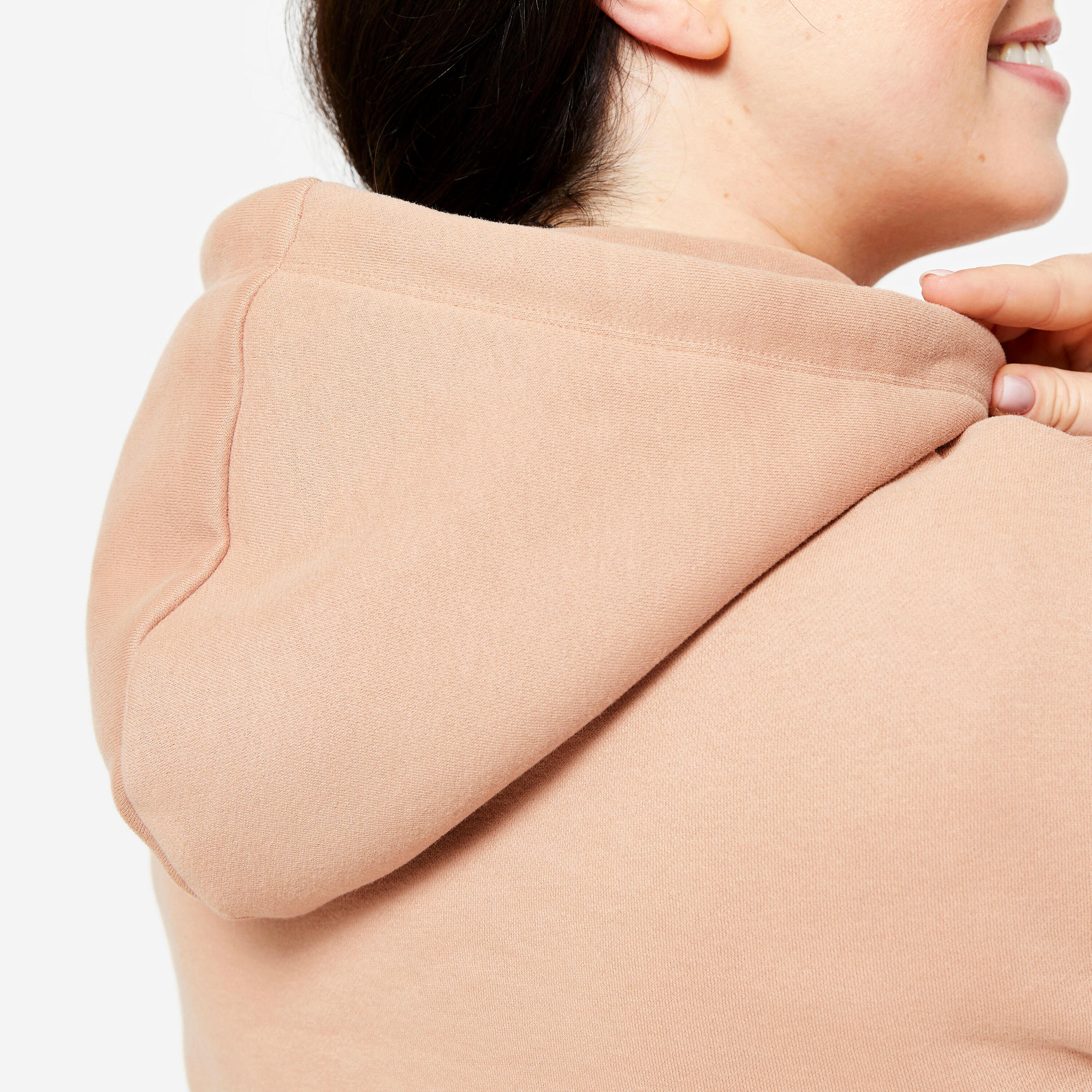 Felpa donna palestra 500 con cappuccio pesante beige 3/7