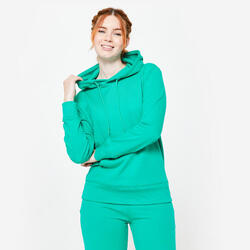 Sweat à capuche en coton fitness femme, gris