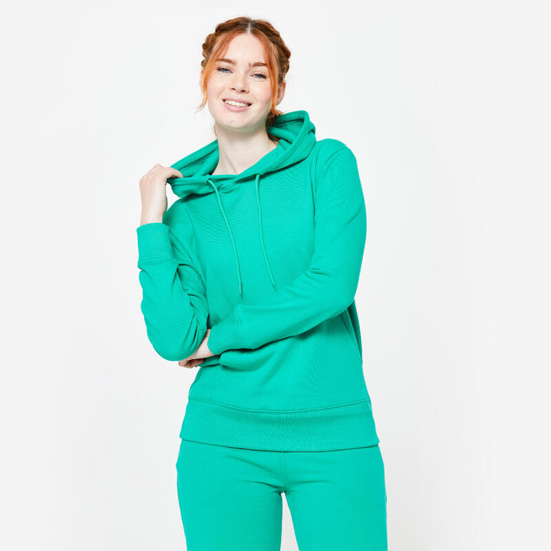 Sweatshirt com Capuz de Algodão Mulher Verde