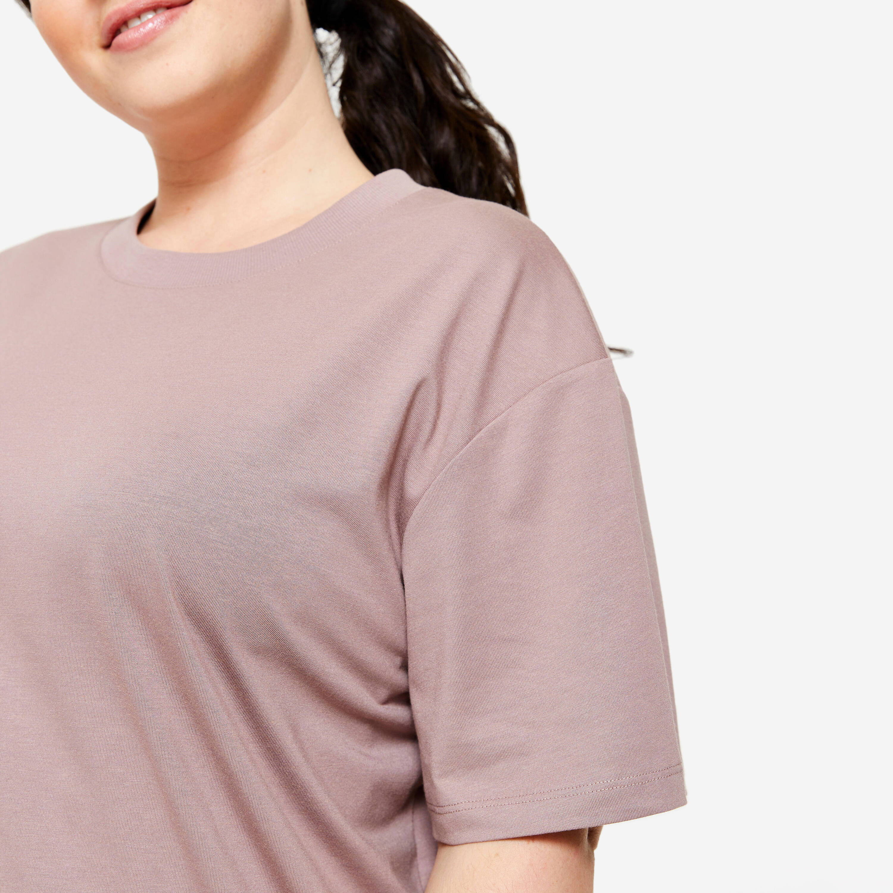 Women Crew Neck Wide Plain T-Shirt Oversize 520 - Frosted Brown -  4