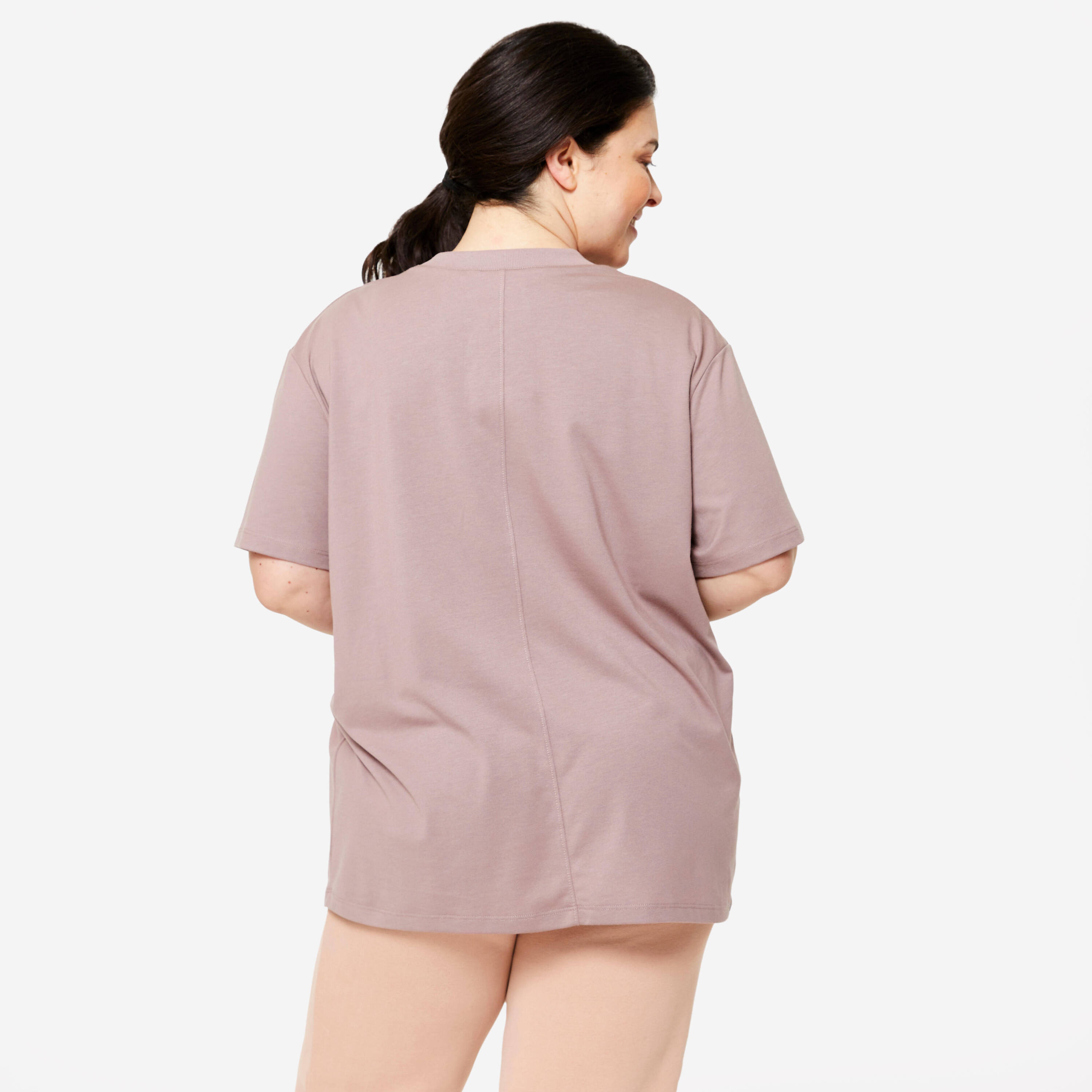 Women Crew Neck Wide Plain T-Shirt Oversize 520 - Frosted Brown -  5