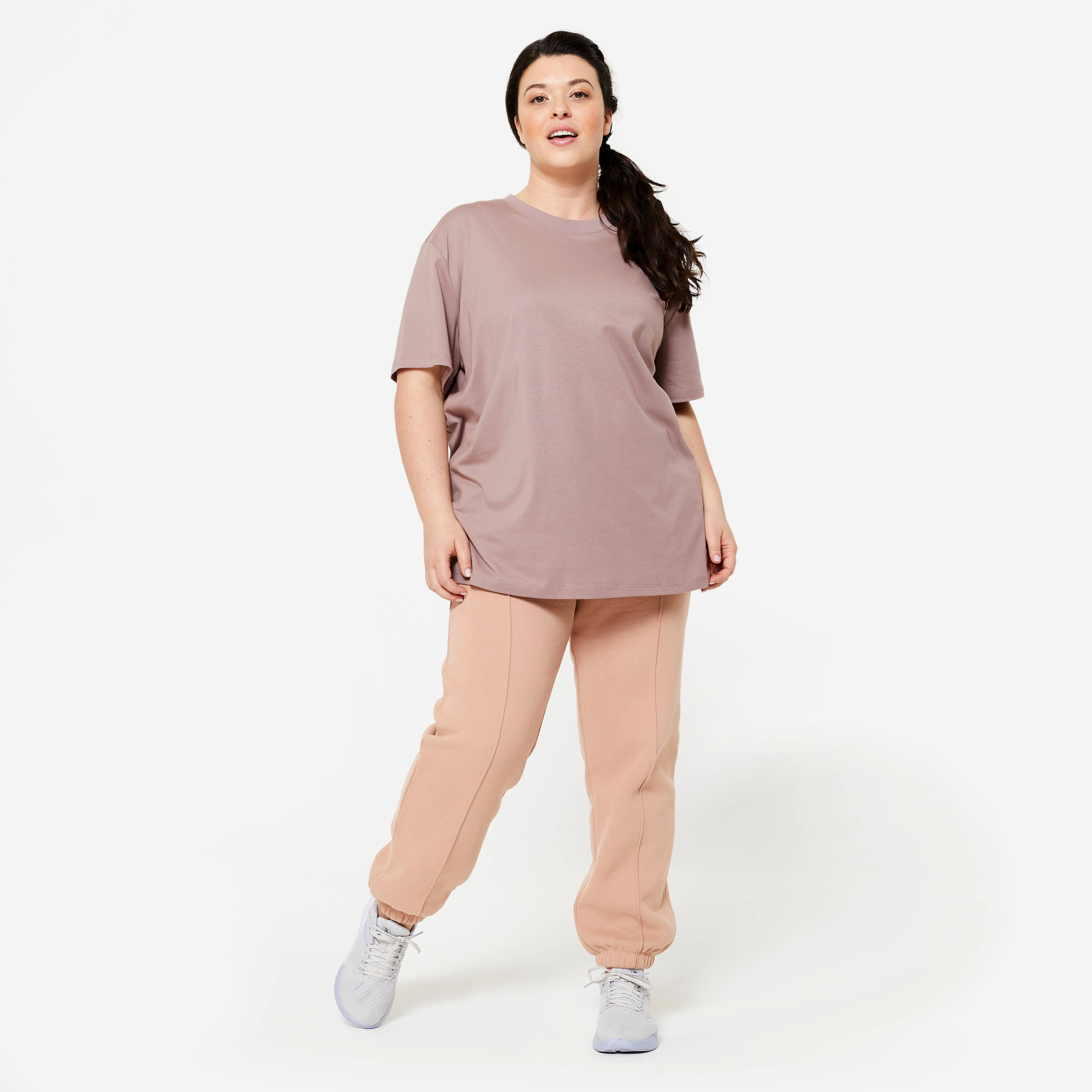 Women Crew Neck Wide Plain T-Shirt Oversize 520 - Frosted Brown -  3