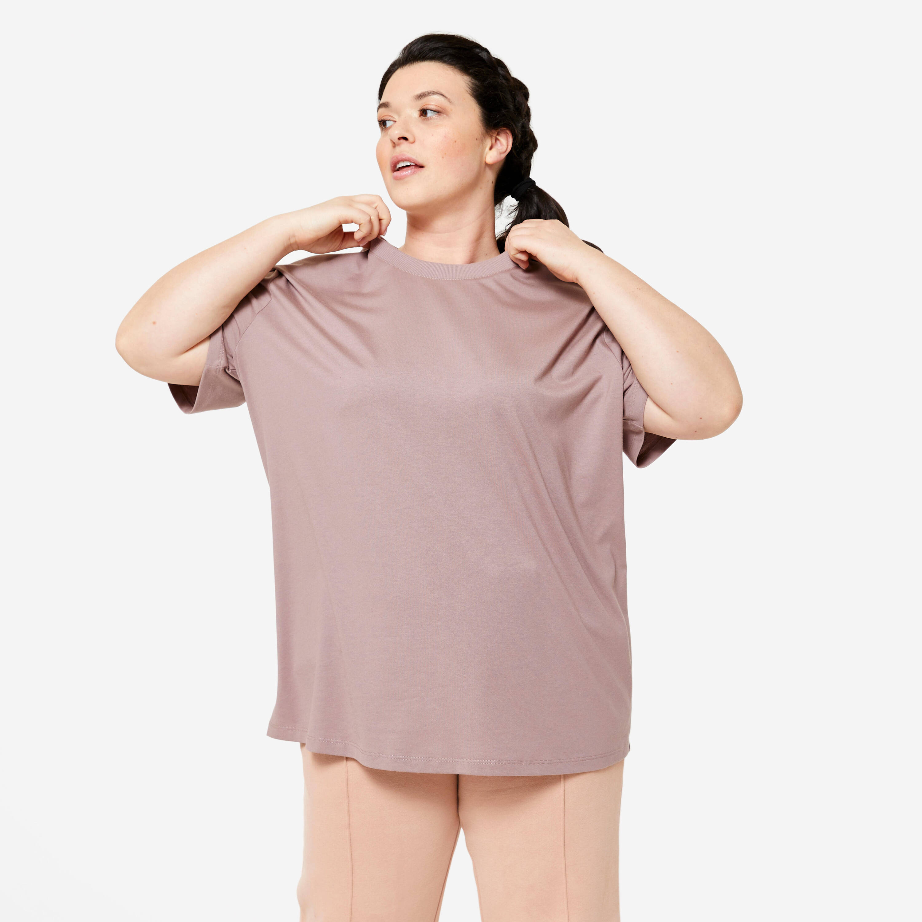 Women Crew Neck Wide Plain T-Shirt Oversize 520 - Frosted Brown -  1