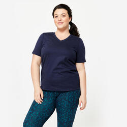 T-shirt col V fitness en coton femme, vert turquoise