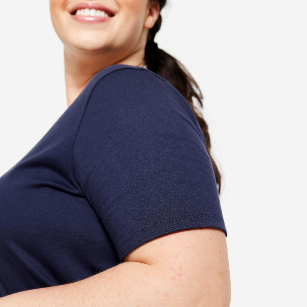 T-Shirt Damen V-Ausschnitt Baumwolle - dunkelbraun 