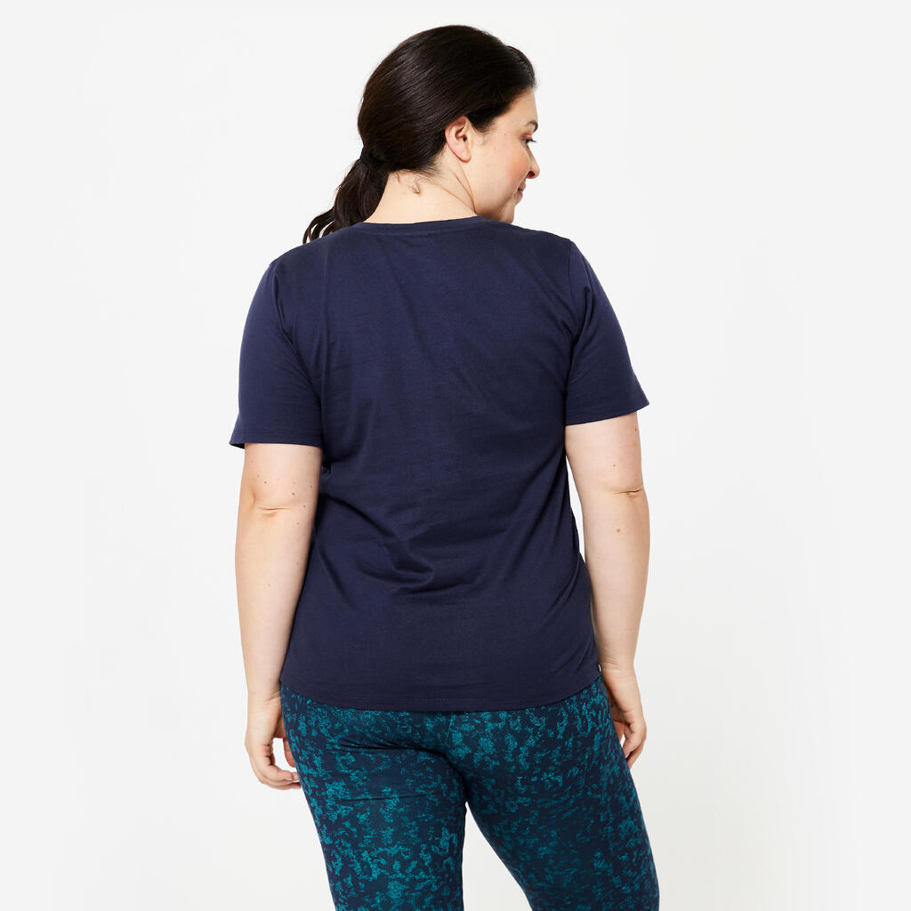 T-Shirt Damen V-Ausschnitt Baumwolle - dunkelbraun 