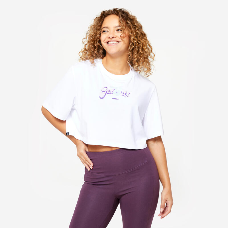 T-shirt Crop Top de Fitness Mulher Branco