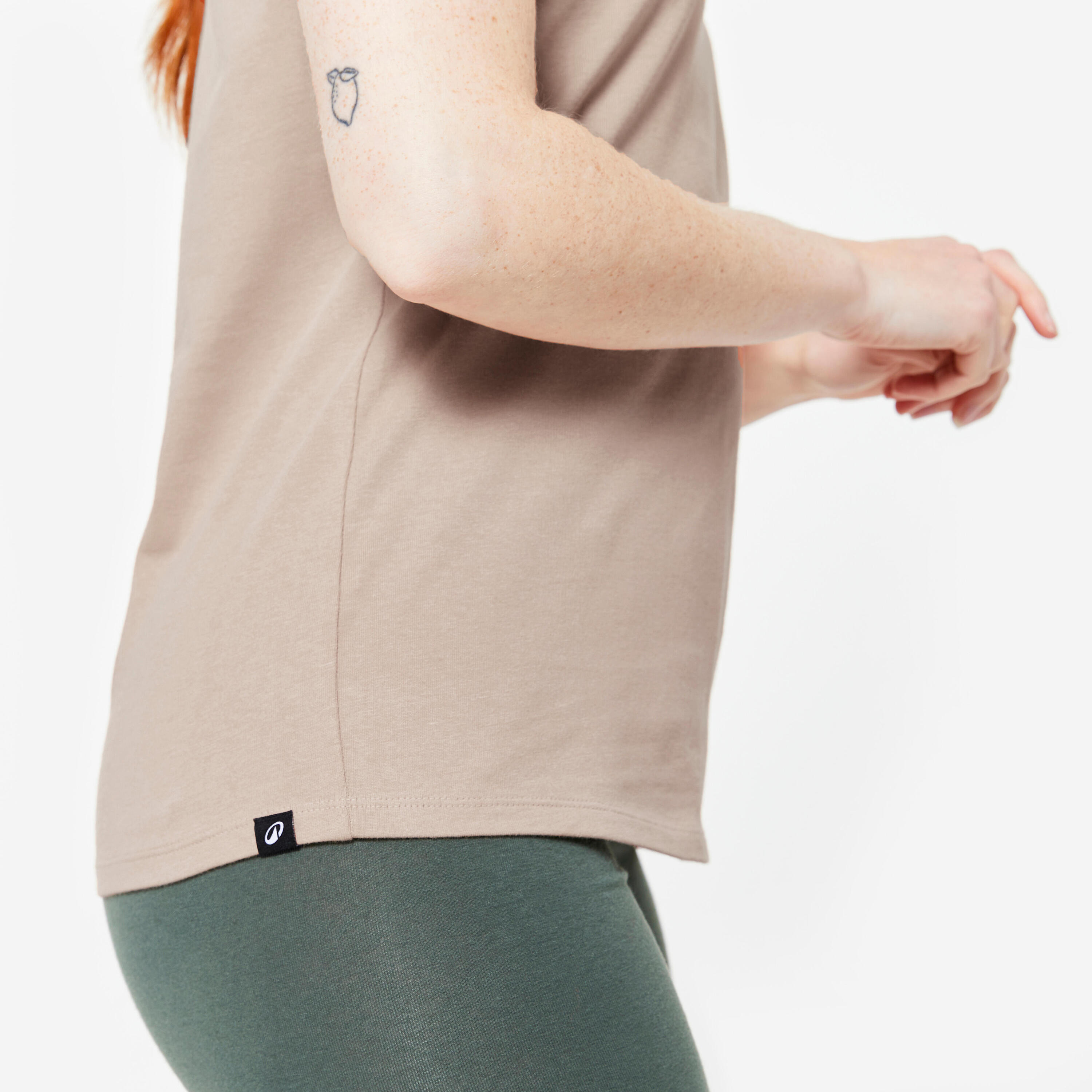 Tee-shirt en coton col rond femme, beige caramel 6/6