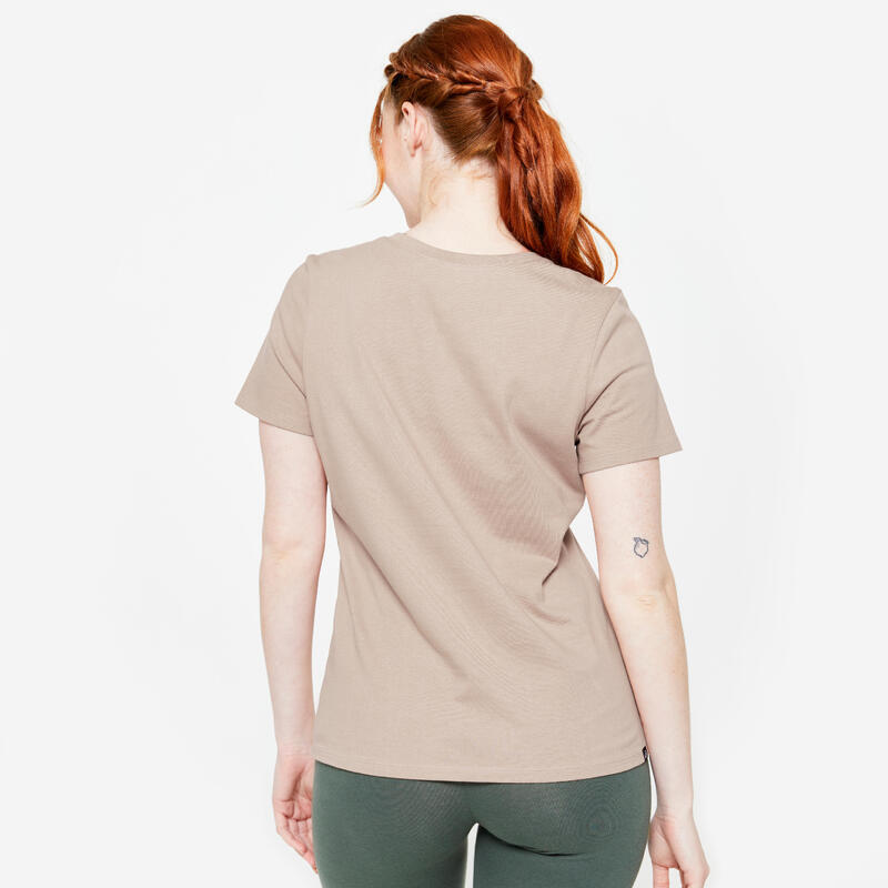 Tee-shirt en coton col rond femme, beige caramel