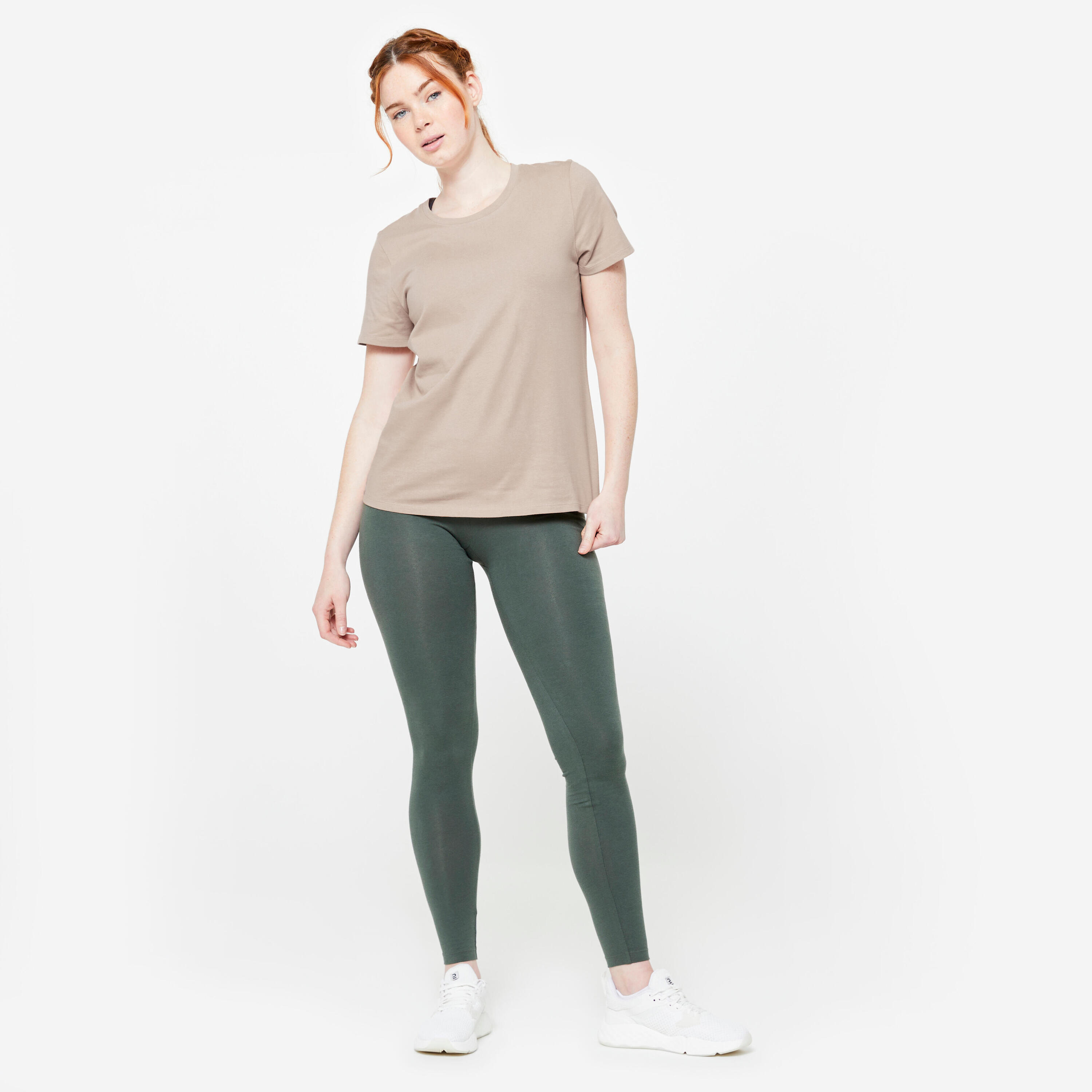 Tee-shirt en coton col rond femme, beige caramel 2/6