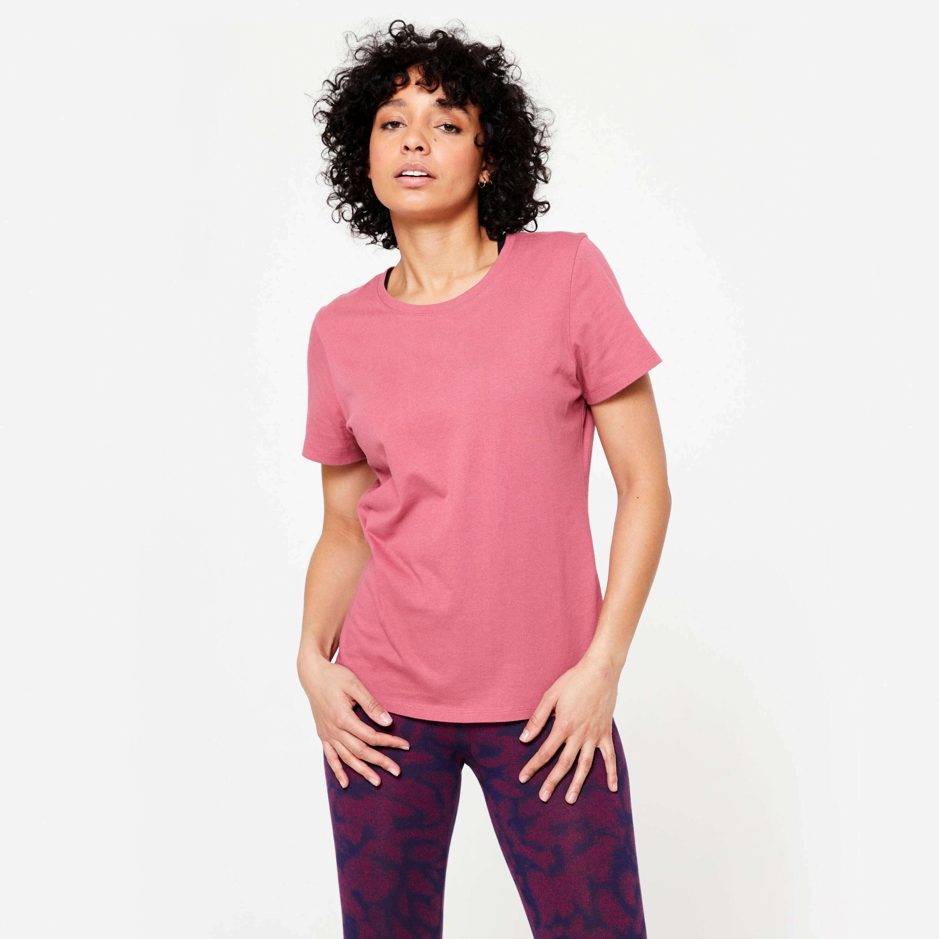 Women's Crew Neck Cotton T-Shirt - Burgundy -  1