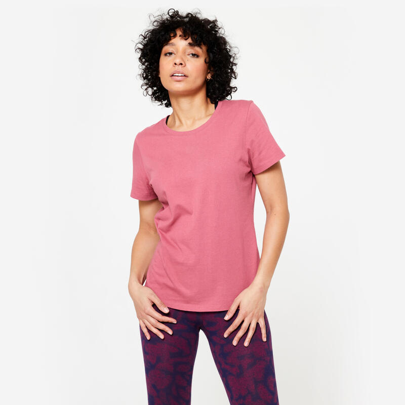 Tee-shirt en coton col rond femme, bordeau