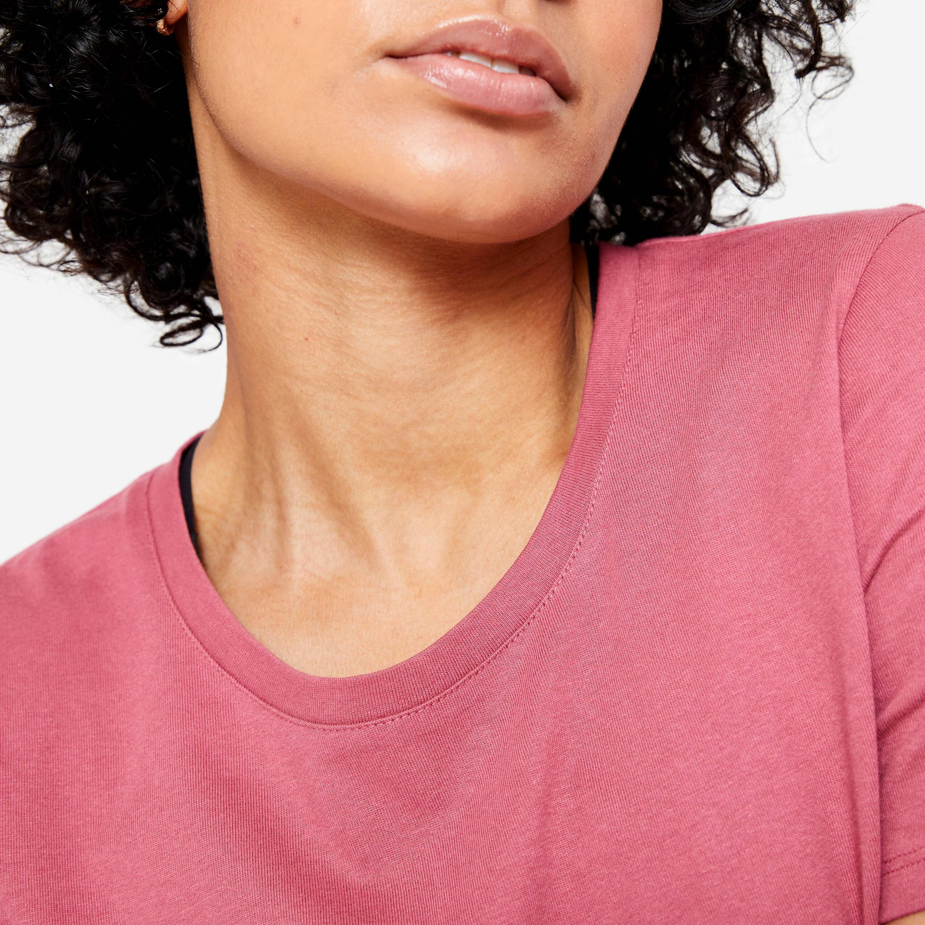 Women's Crew Neck Cotton T-Shirt - Burgundy -  3